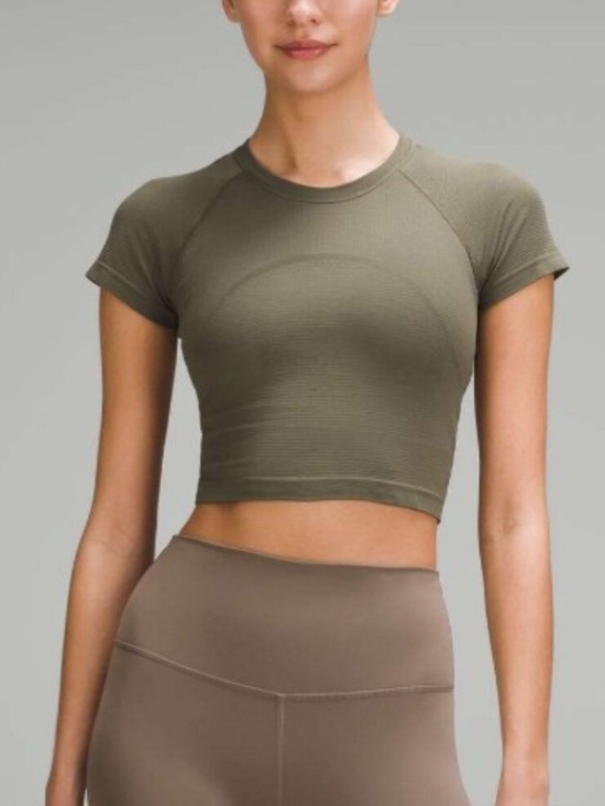 lululemon athletica Tops - Lululemon Olive Green Seamless Ribbed Crop Tee - Women